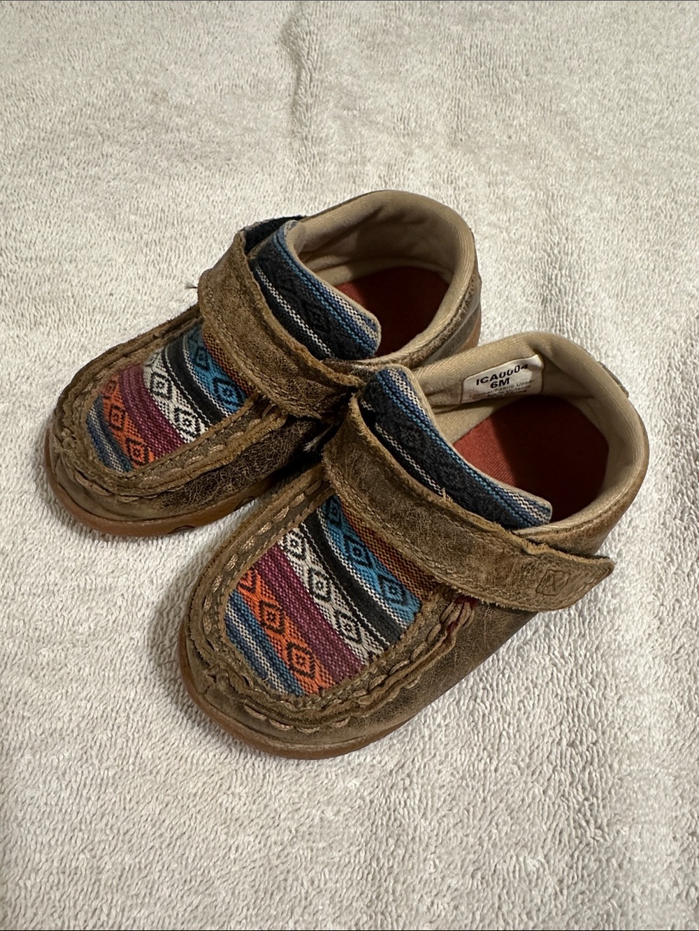 Twisted X Brown Suede Baby Moccasins with Multicolor Aztec Panels